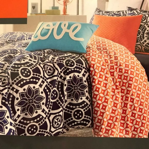Twin Duvet Cover And Standard Sham Reversable 100% Cotton Orange And Blue NWT - Picture 1 of 3